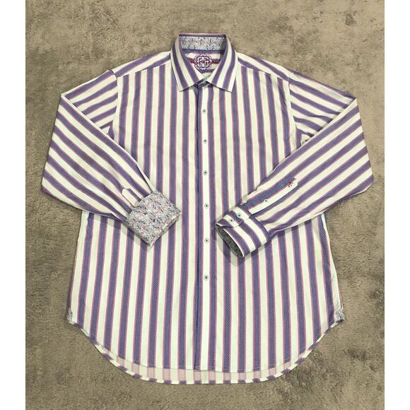 Robert Graham Button Shirt Mens Large Paisley Floral Flip Cuff Classic Geometric - Picture 1 of 9